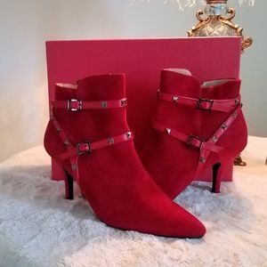 Dark Red Suede/Calf Ankle Boots